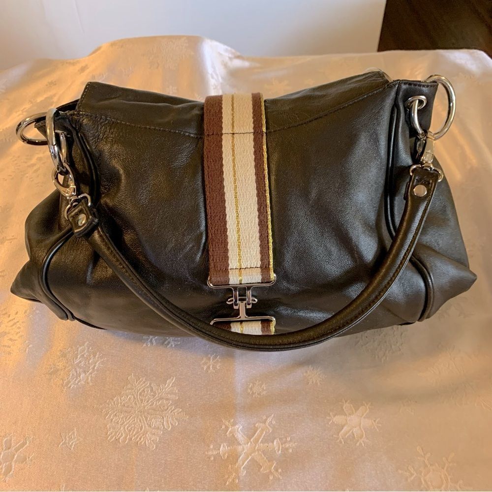 Christine Price Brown Leather Handbag Shoulder Bag Silver Tone Hardware Gorgeous